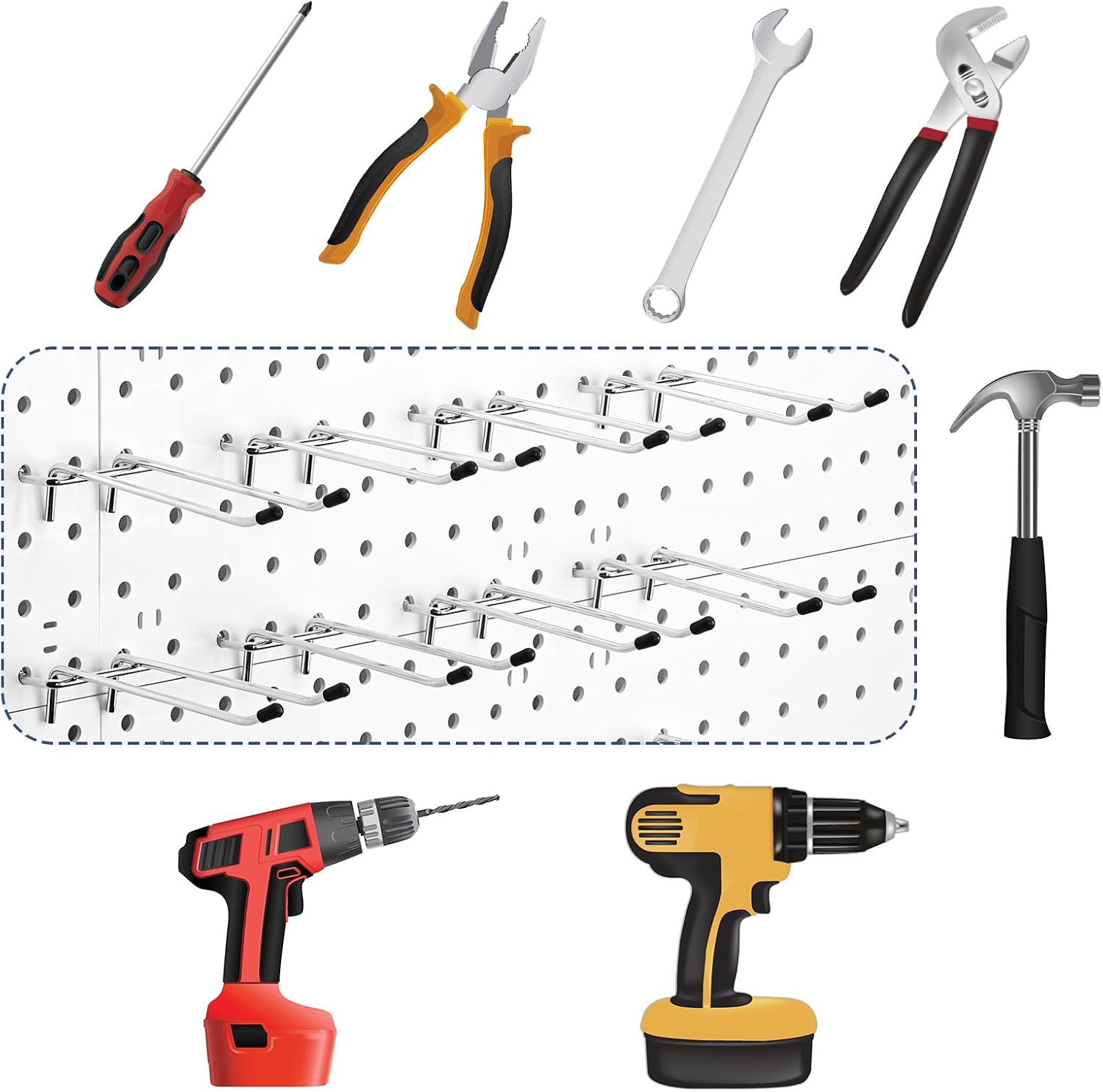 16 Pcs Peg Hooks for Pegboard, 4 Inch Pegboard Hooks, Pegboard Double Hooks Fit 1/4” PegBoard Holes, Heavy Duty Pegboard Pegs with Black Rubber Tipped, Peg Board Organizer Accessories for Garage