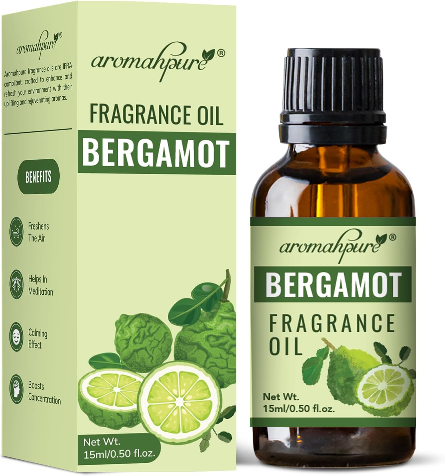 Aromahpure Fragrance Oil | 15ml | Bergamot Aroma Oil for Home Fragrance | Best for Aromatherapy | Helps in Concentration & Meditation | Used in Diffusers, Candles, Air Fresheners, Soap