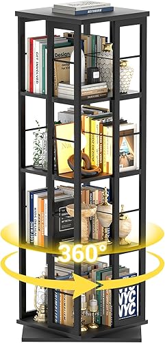 Miniatura 1 de Estantería giratoria, estantería de esquina giratoria de madera 360, estantería estrecha de 4 niveles, estante organizador giratorio de