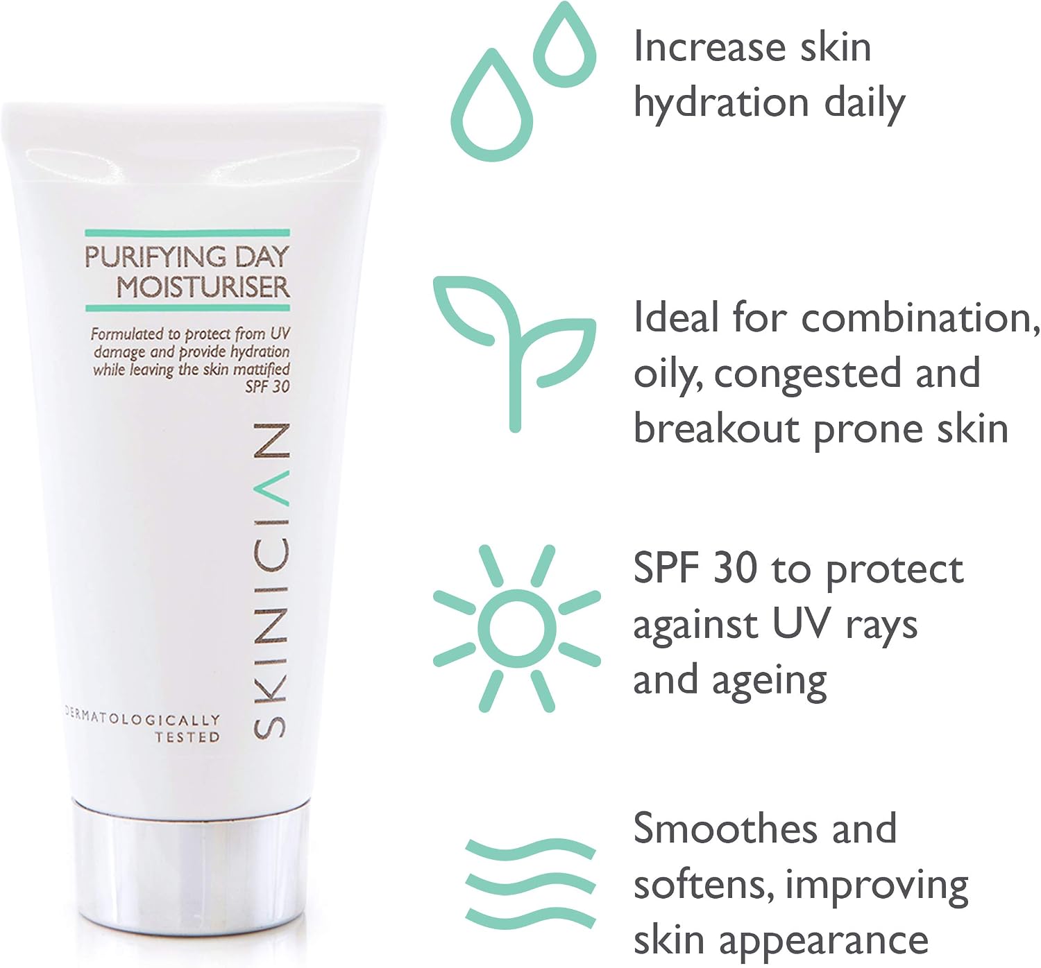 SKINICIAN Purifying Day Moisturiser SPF30, Lightweight Moisturising Face Cream for Oily Skin, Mattifying Lotion - Image 3