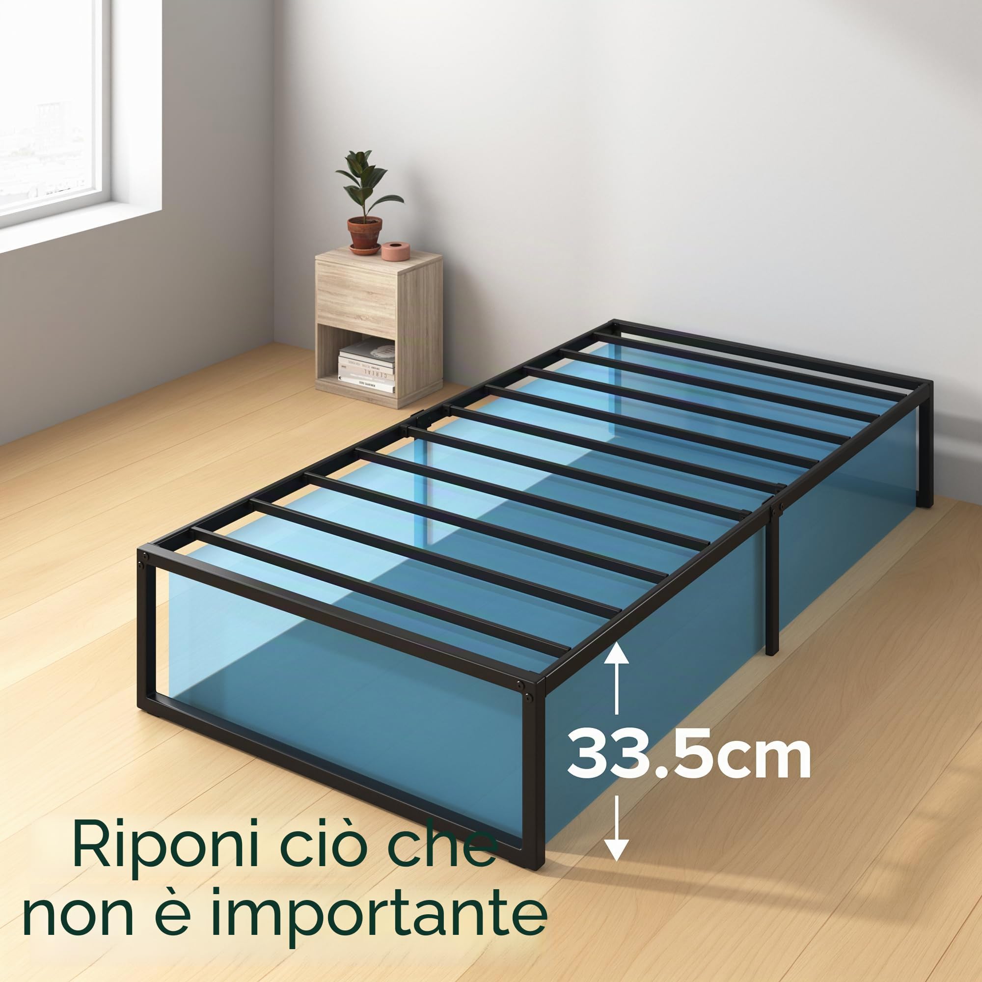 Zinus Letto Lorelai 90 x 200 cm – Altezza 36 cm con spazio sotto il letto – Telaio in metallo – Nero