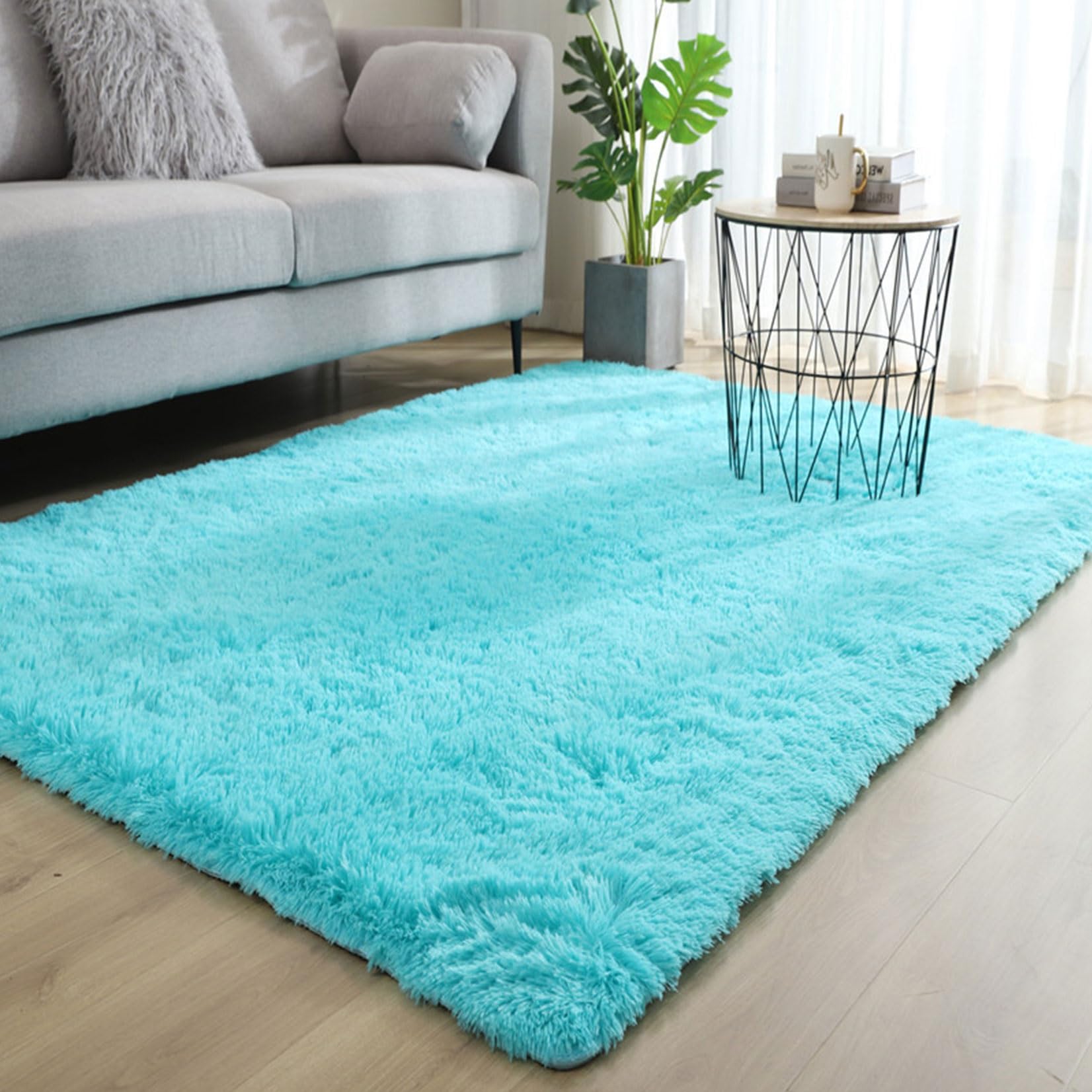 Alfombra Salon Pelo Largo 180 x 230 cm Modernas Pelo Largo Lavables, Suave Alfombra Salón Pelo Largo Shaggy Diferentes Tamaños para Salón Dormitorio Baño, Azul