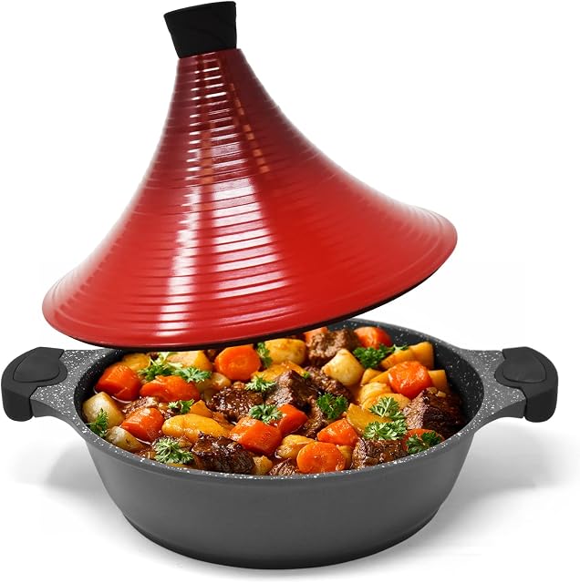 Joejis Moroccan Tagine Cooking Casserole Pot - Induction - Self-Basting Lid Non Stick 28cm Tajine - Flavourful & Tender Slow-Cooked Lamb Pork Poultry Fish & More