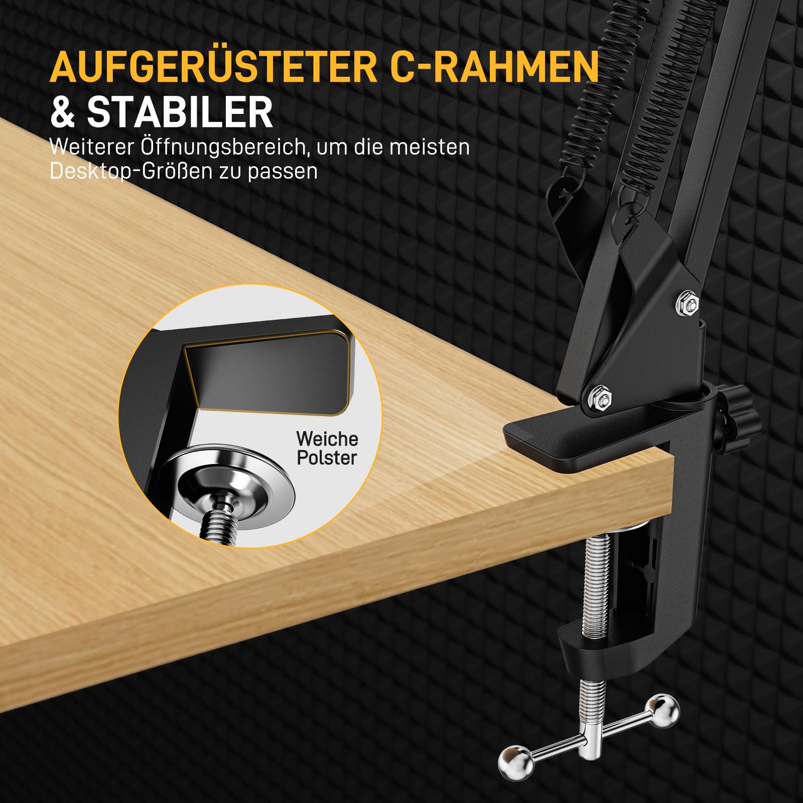 Maono Mikrofon arm, Verstellbarer Mikrofonständer für Podcast, Gaming, Streaming & Aufnahmen – inkl. Tischklemme und 3/8" zu 5/8" Adapter – BA20,Schwarz