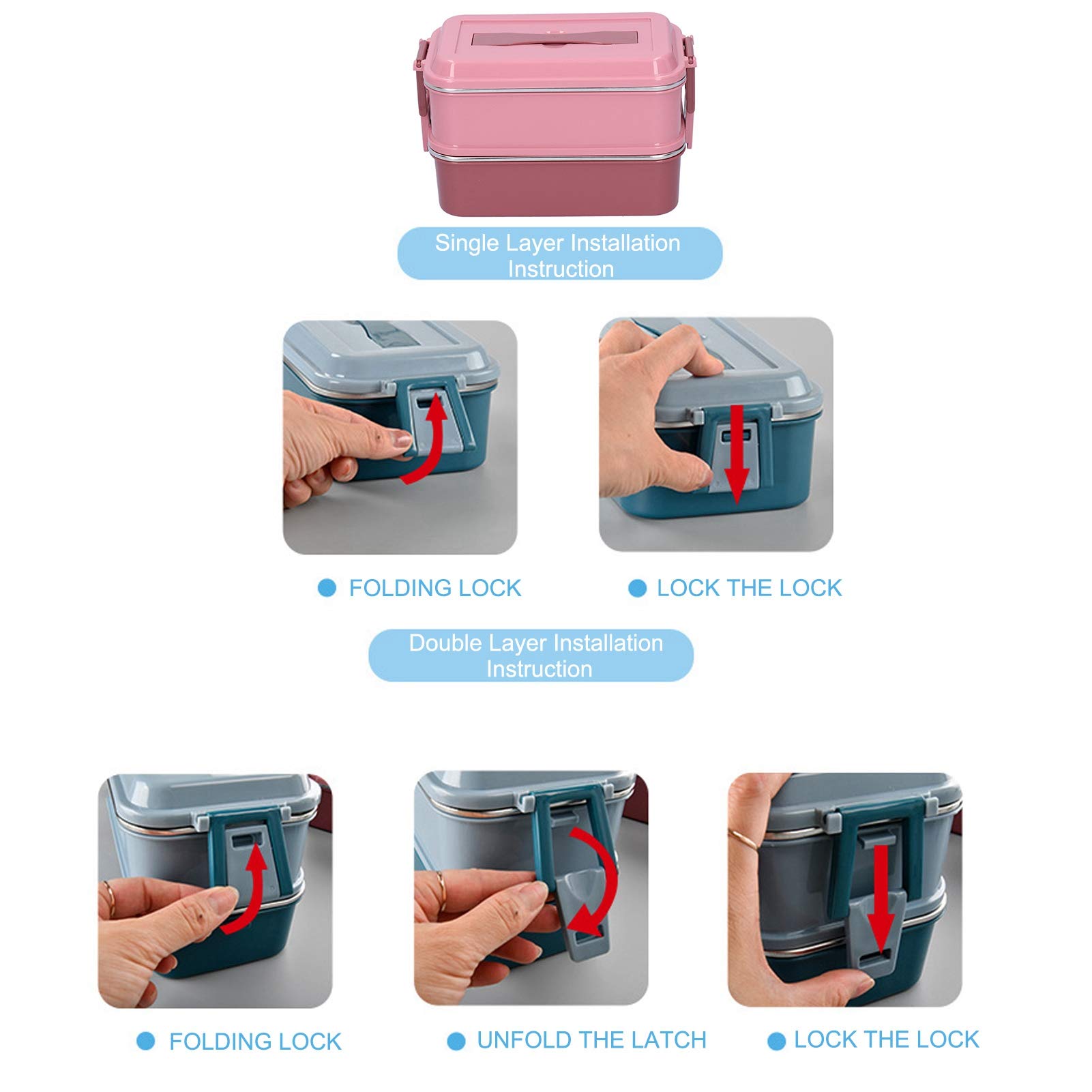 Lonchera térmica de acero inoxidable 304 con compartimento y doble capa térmica, para oficina, escuela y viajes, mantiene la comida caliente, libre de BPA