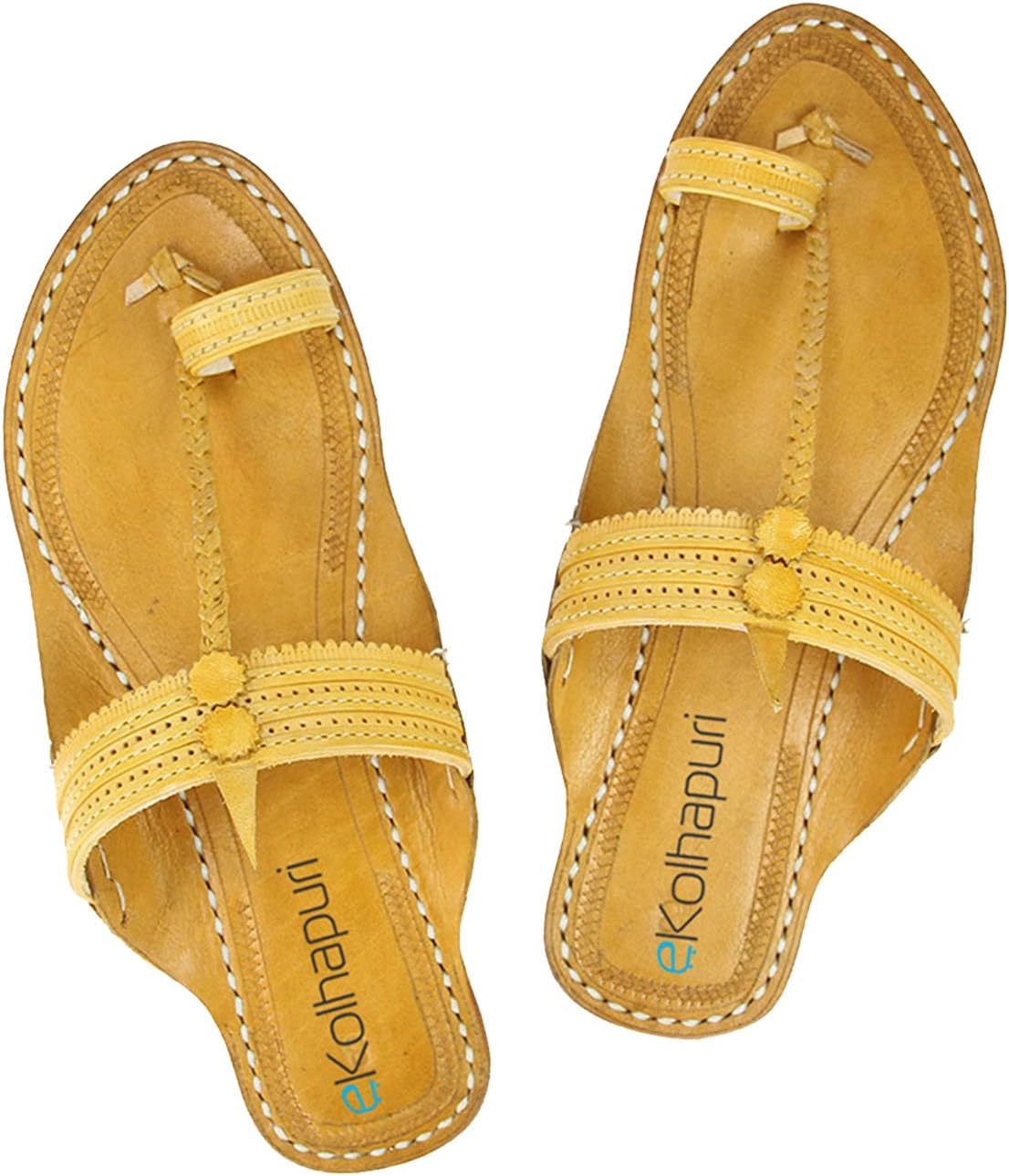 eKolhapuri Good looking light yellow ladies authentic handmade genuine leather kolhapuri chappal