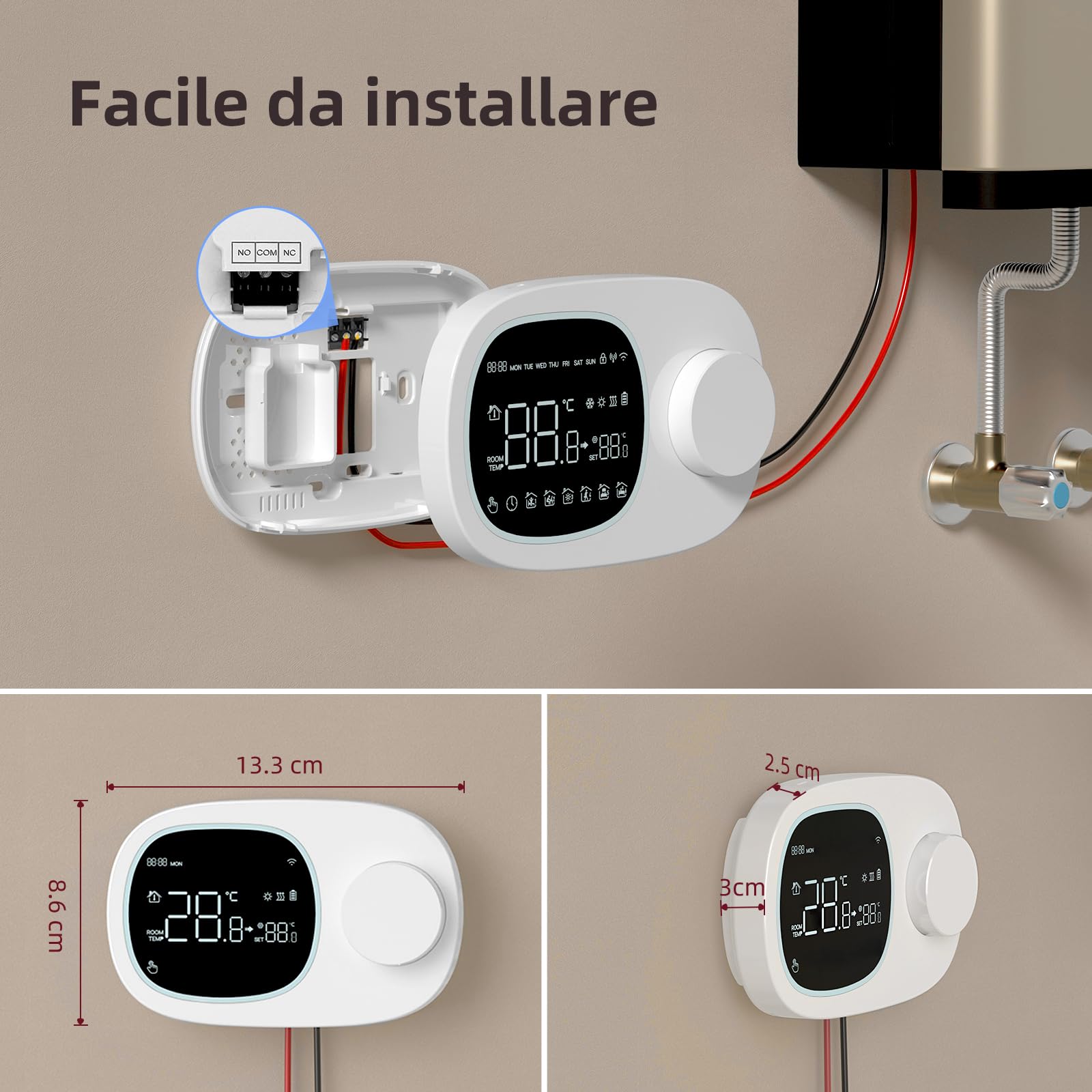 MIUCDA Termostato intelligente per caldaia WLAN riscaldamento e raffreddamento termostato da parete, alimentato a batteria per montaggio a vista, termostato WiFi per riscaldamento per caldaie a gas