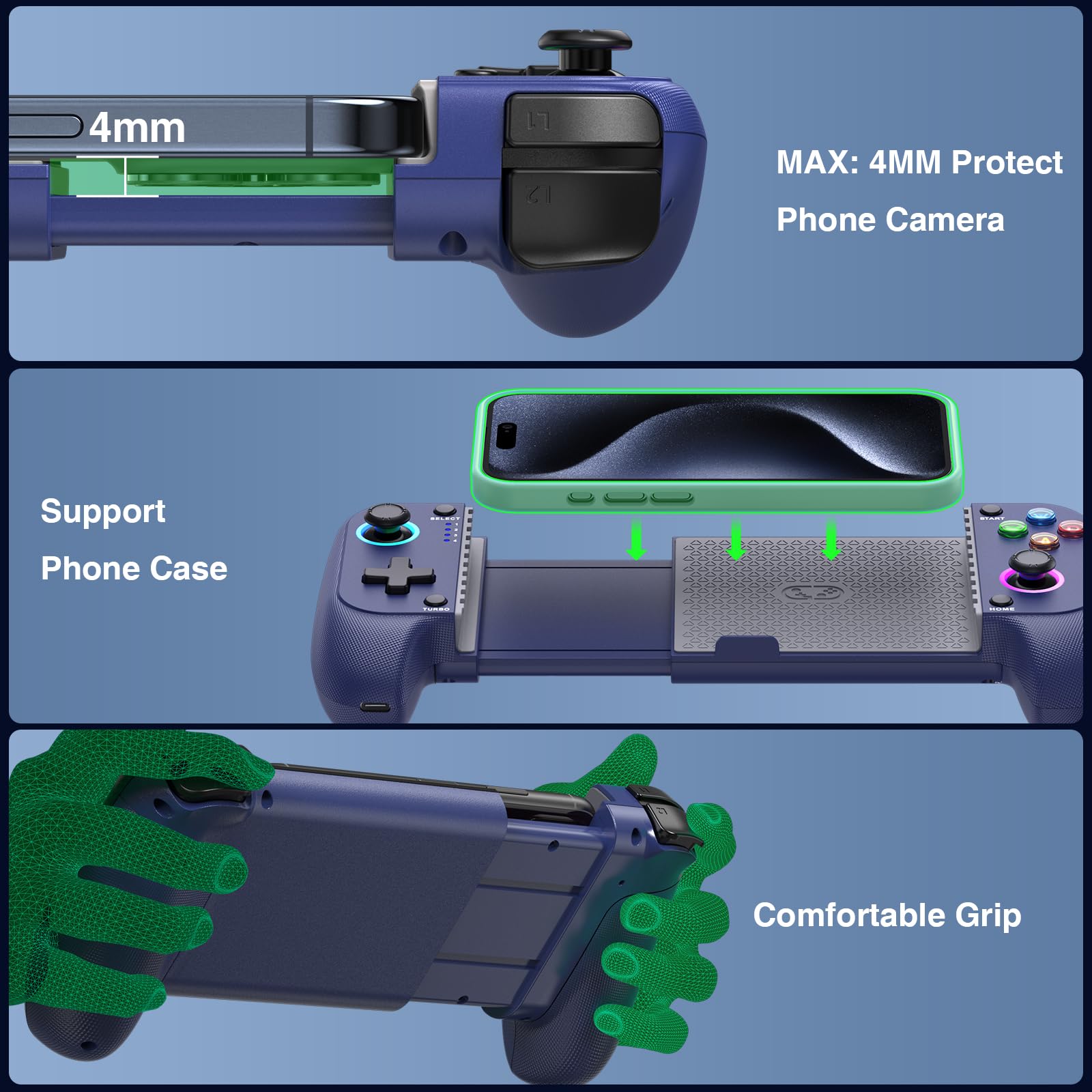 Controlador de juego móvil para iPhone/Android, mando de teléfono inalámbrico, compatible con funda de teléfono, controlador de juegos con palanca de mando Hall adecuado para Xbox Game Pass, Steam