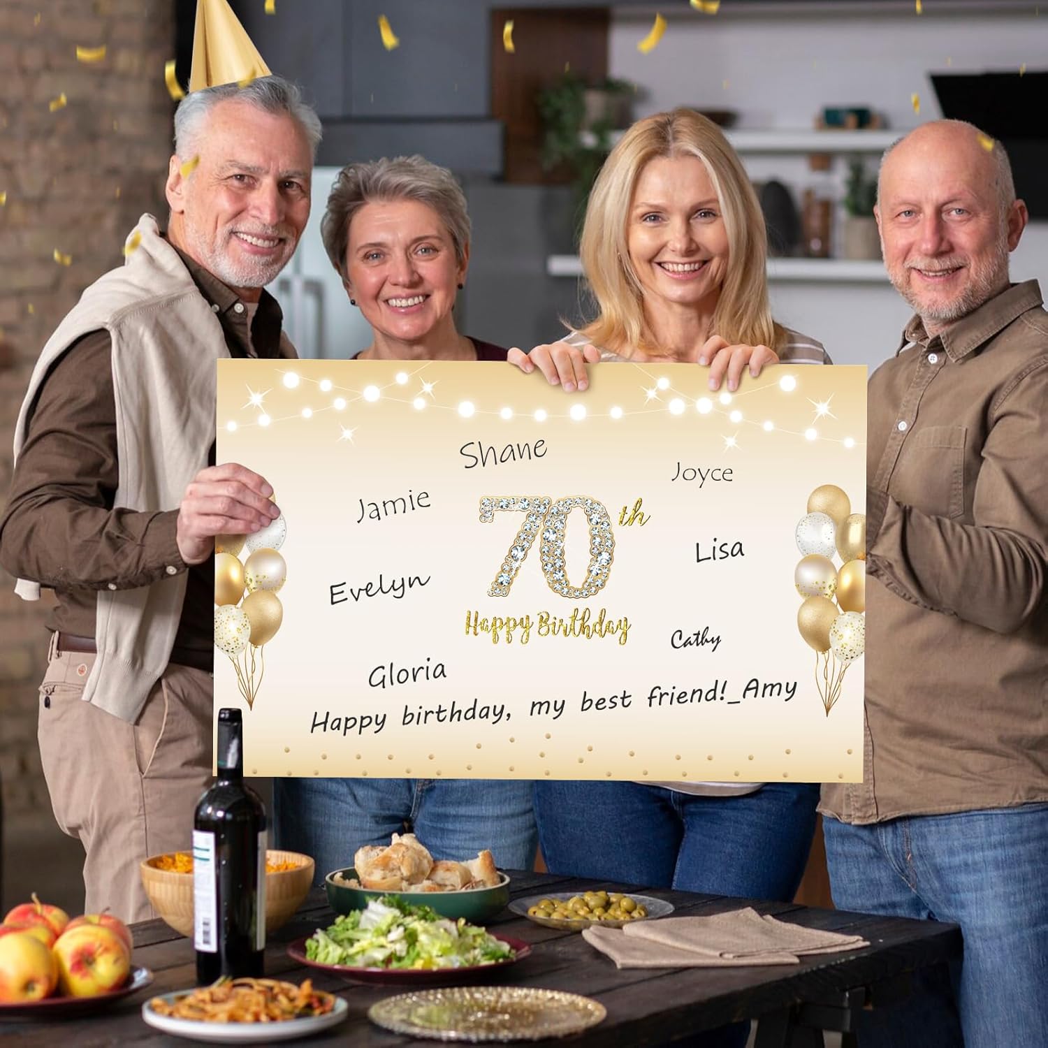 Large 70th Birthday Card With Envelope, Black Gold Happy 70th Birthday Giant Guest Book Gifts for Men Women, Giant Seventy Bday Card Gifts Party Supplies, The Year 1956 Jumbo 70 Bday Card - Image 6