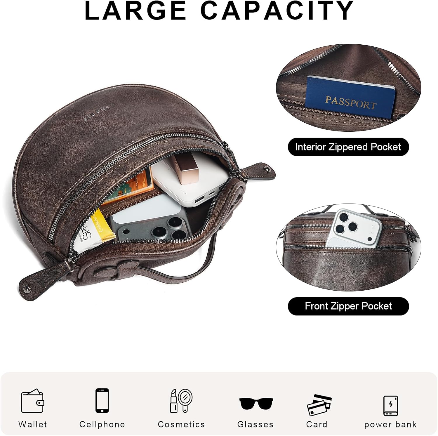 Shrrie Crossbody Bags for Women, Vegan Leather Purse for Women Shoulder Handbags with Wide Strap, Chest Bag Trendy