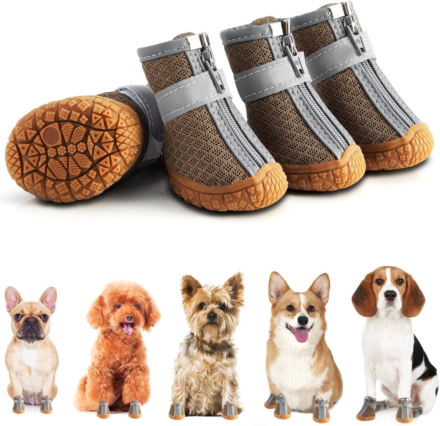 Ankila4PCS Dog Shoes for Small Dogs Boots, Breathable Dog Booties Paw Protector for Outdoor Walking Hardwood Floors Hot Pavement (Lake Blue, #3 (width 1.49 inch) for 11.0-16.5 lbs)