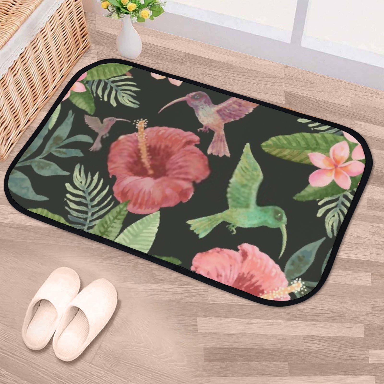 Nuansexi Bathroom Rugs Hand Drawn Exotic Small Birds Floor Mats Non Slip Bathmat Doormat Tub Mat Coral Velvet Absorbent Entrance Carpet Mats Machine Washable Bedroom Decor
