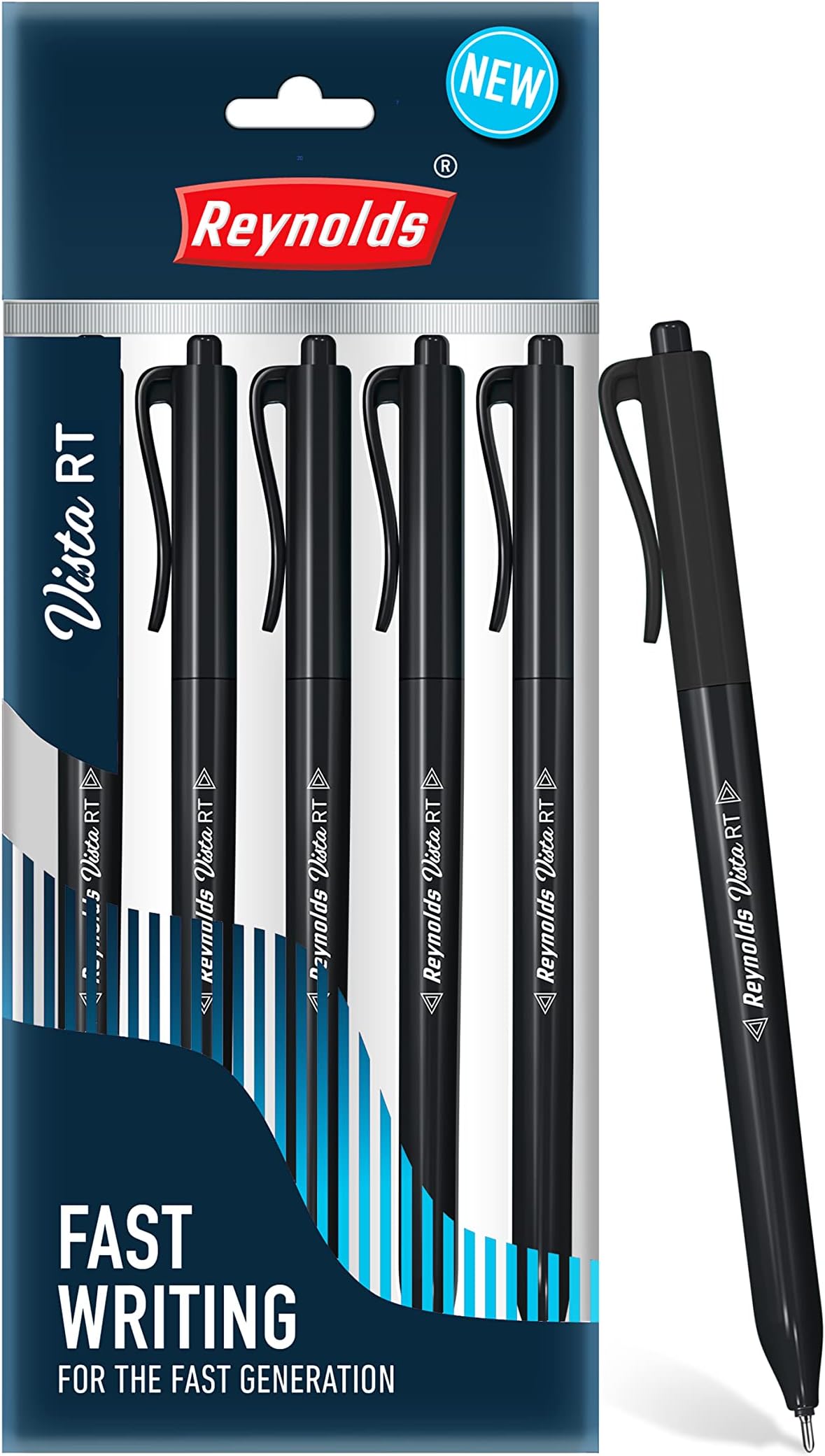 Reynolds VISTA 5 CT BLACK Ball Pen, Lightweight Pens for Writing With Comfortable Grip for Extra Smooth Writing, School and Office Stationery | 0.7mm Tip Size
