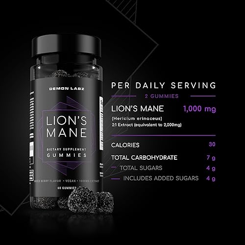Miniatura 2 de Demon Labz Gomitas de melena de león  1000 mg de extracto de hongo melena de leones  Ayuda a mantener la memoria, la energía y la concentración  60