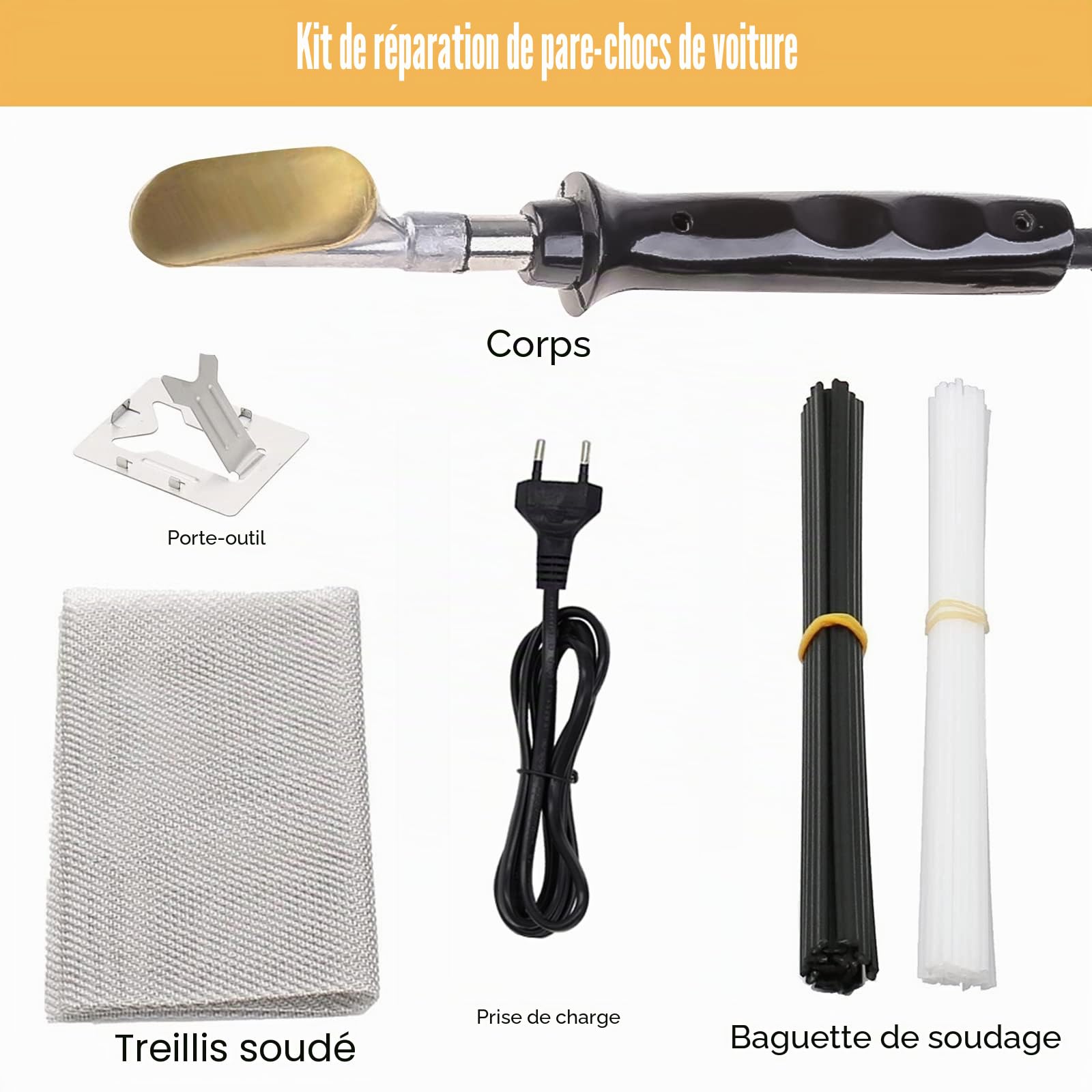 Kit de réparation de parechocs de voiture, kit de réparation de parechocs en plastique, kit de réparation de parechocs de voiture, kit de fissure et de trous de réparation de grille spatule fil de
