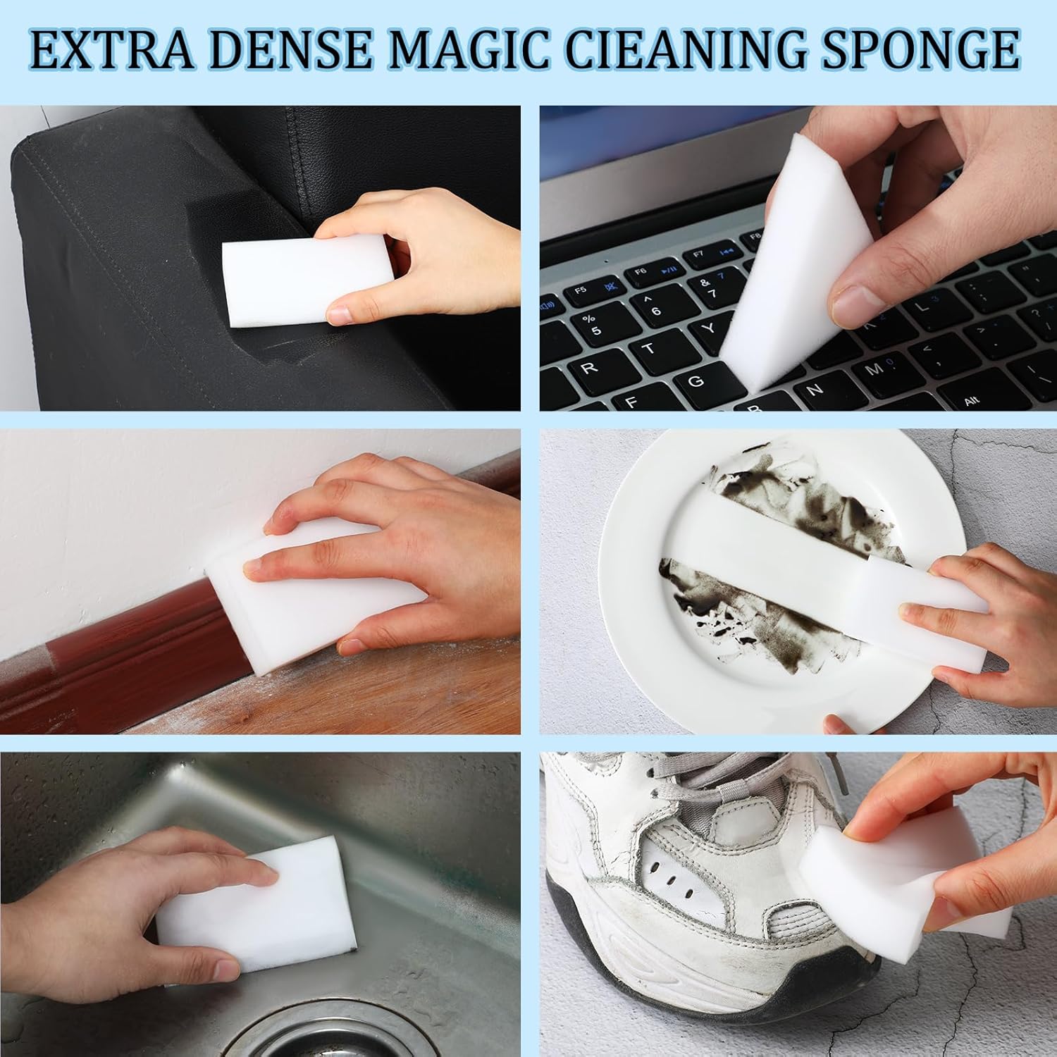 500 Pcs Magic Sponge Eraser Bulk Foam Sponge Cleaning Pads Multi Surface Household Cleaning Kitchen Dish Sponges Non Scratch Scrub Sponge Pads for Sink Bathtub Floor Bathroom Wall Cleaner