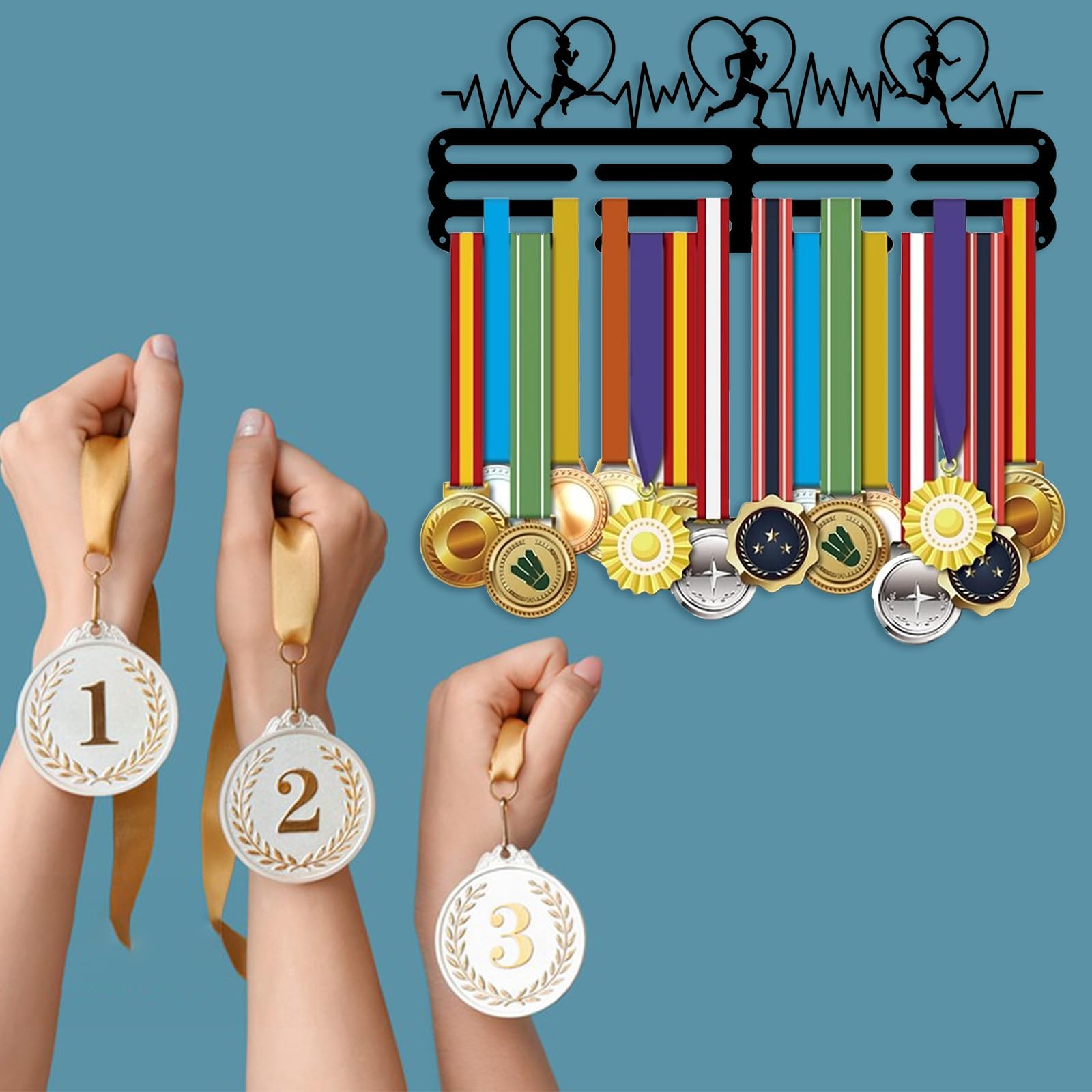 CREATCABIN Porta Medaglie Da Parete Per Boxe - Espositore Da 60+ Medaglie Con Ganci In Metallo, 40x15cm - Foto 10