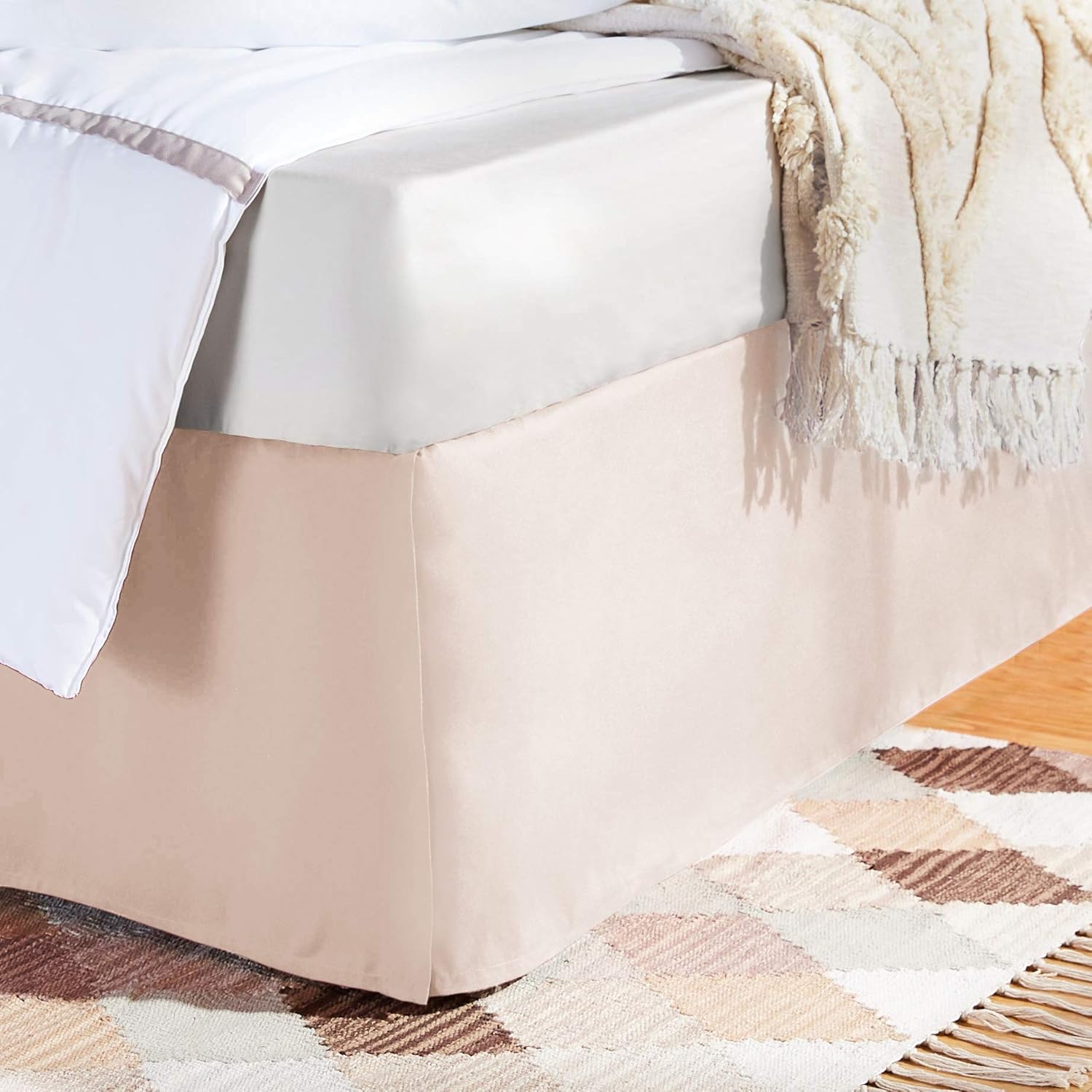 Basics Pleated Bed Skirt - Queen, Bright White: Home & Kitchen