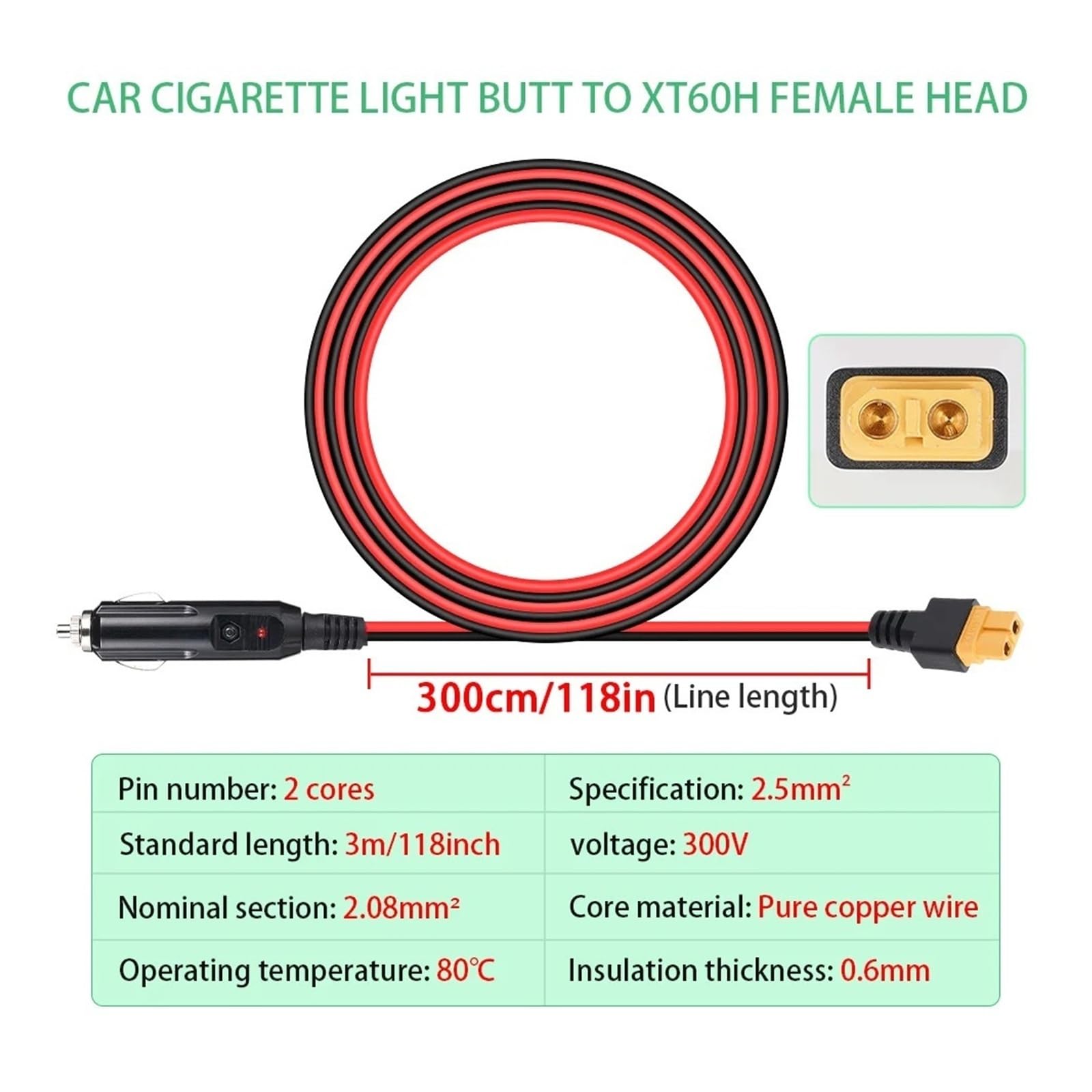 Kabel do ładowania zapalniczki samochodowej XT60 12 V 24 V do stacji zasilającej