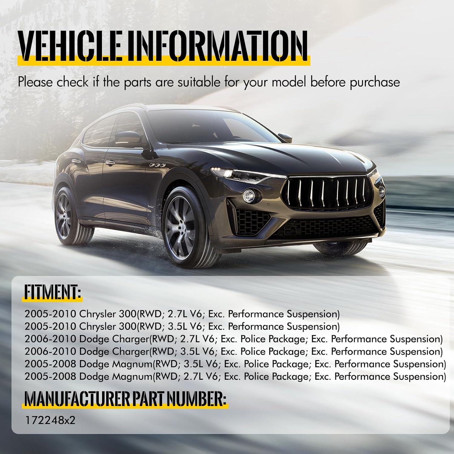 KUSATEC Front Pair Complete Struts Shock Absorber fit for Chrysler 300 2005-2010, Dodge Charger 2006-2010; Magnum 2005-2008, 172248x2 Struts with Coil Spring Assemblies