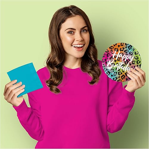 Miniatura 5 de Live It Up Party Supplies Wild Child - Platos de postre de papel con estampado de animales de feliz cumpleaños y servilletas de color verde azulado