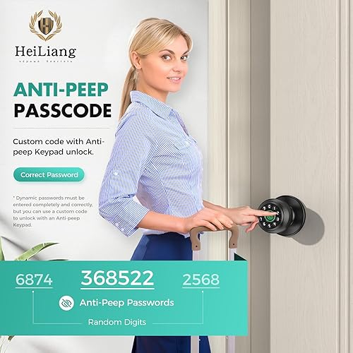 Miniatura 5 de Perilla de puerta inteligente con entrada de huellas dactilares y teclado, cerradura de puerta biométrica controlada por aplicación, entrada sin