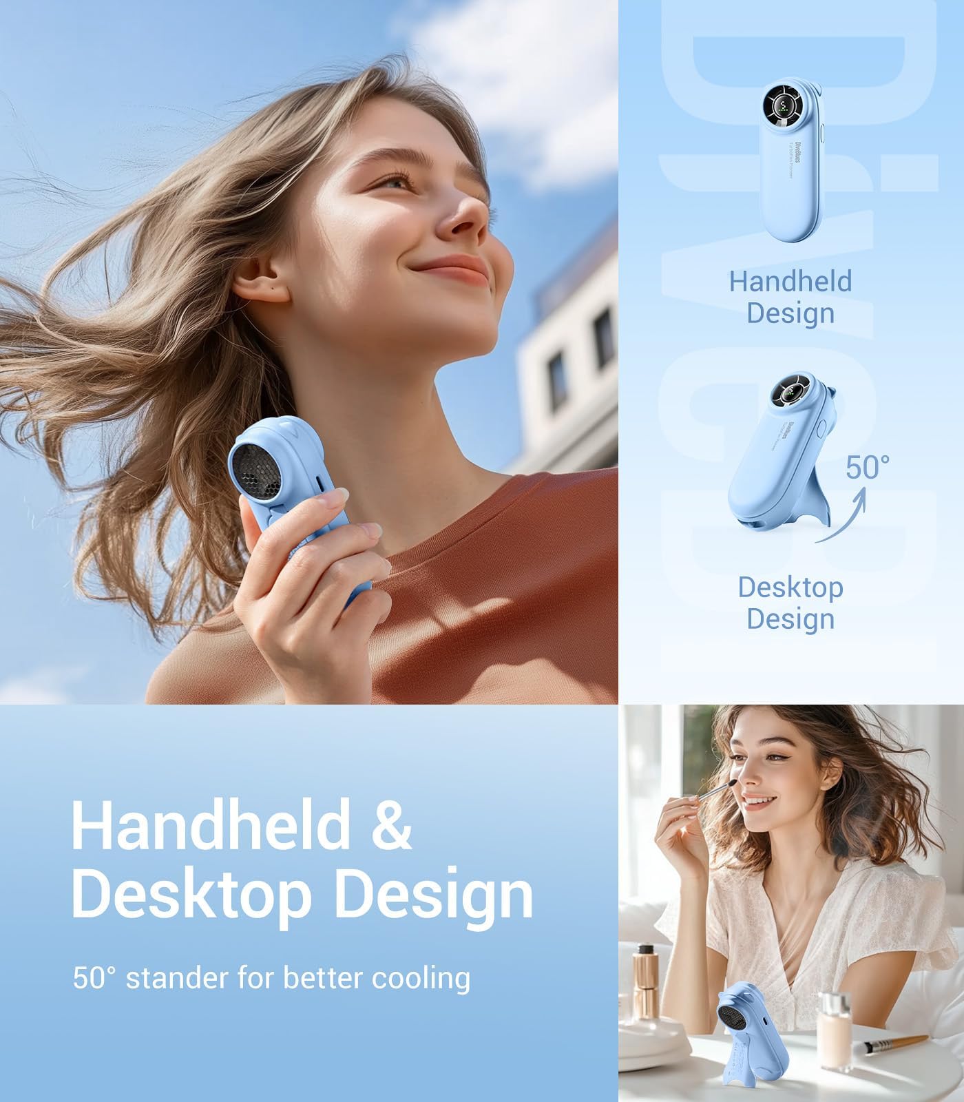 Diveblues TurboBear Mini Turbo Ventilatore, 8,8m/s Raffreddamento Veloce, 86,5g Ultraleggero, 5 Velocità, Batteria 2000mAh Ricaricabile, Compatto per Viaggi, Festival & Outdoor