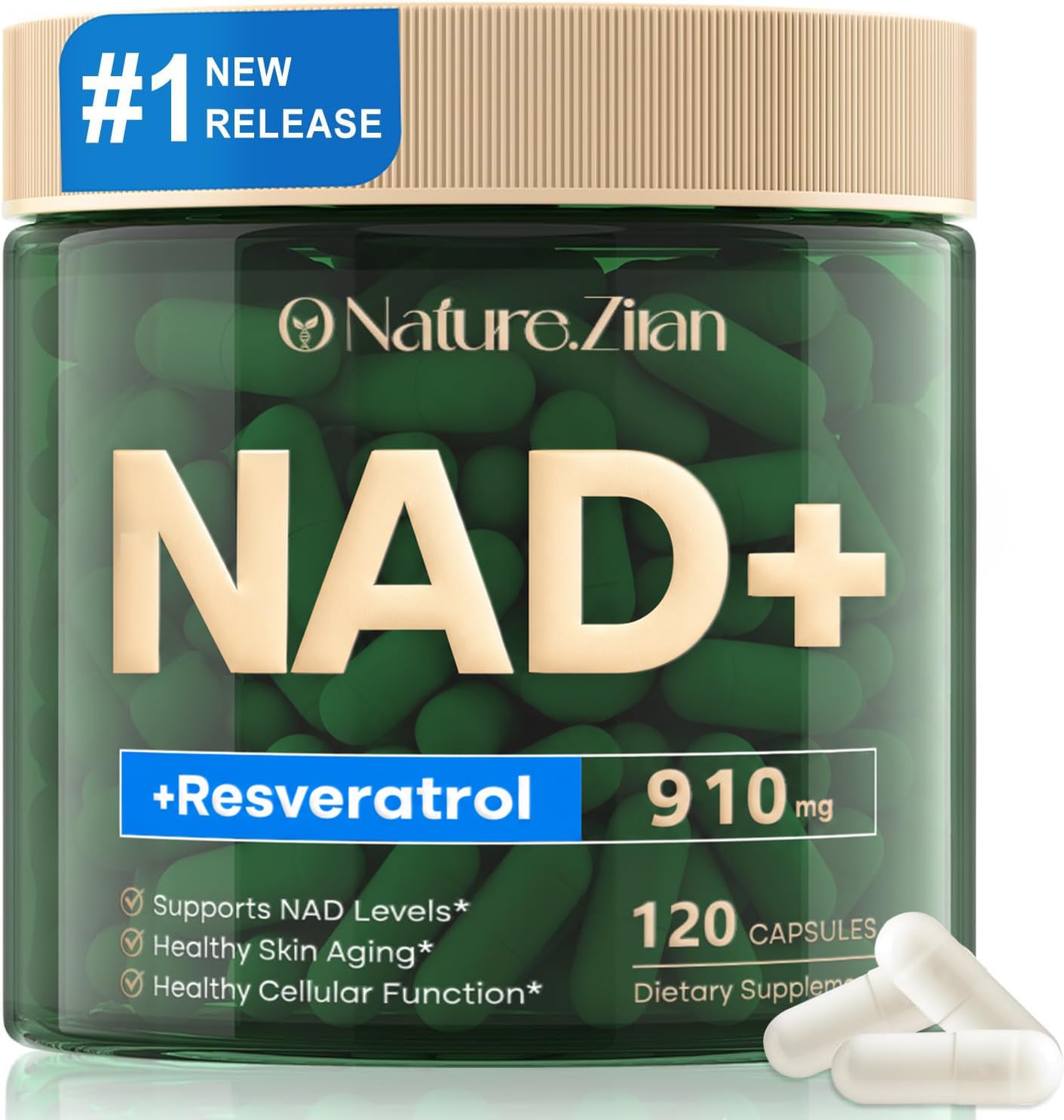 NAD+ Resveratrol 910mg Supplement for Women & Men - 120 Capsules (120 Count (Pack of 1))