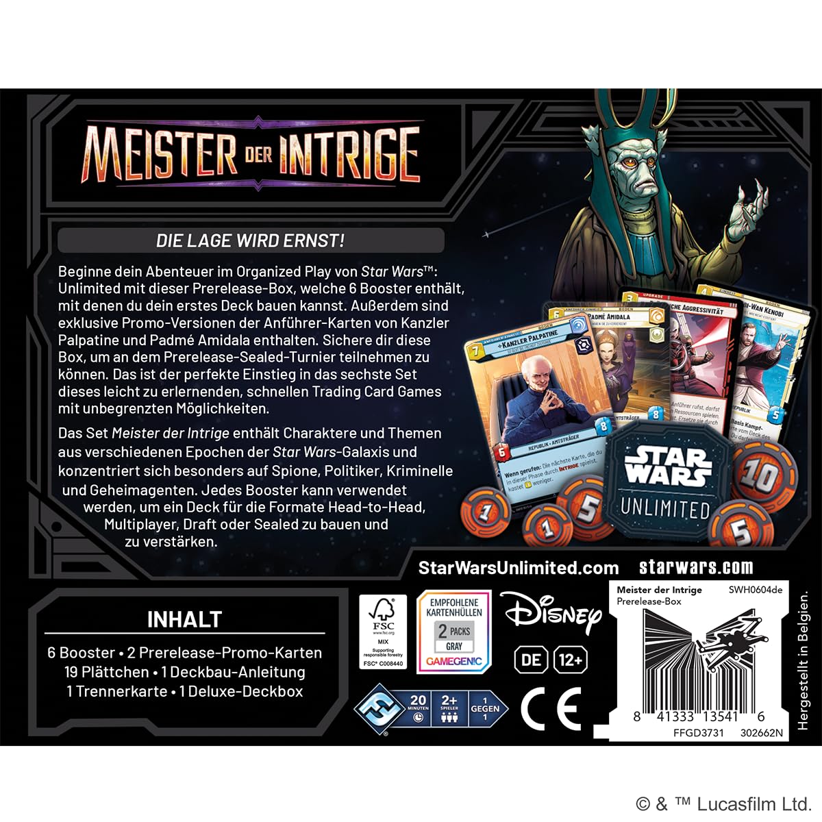 Asmodee - FFG - Star Wars: Unlimited Trading Card Game - Mistrz Intrygi - Pre Release Box (6 Booster Packs) - TCG dla dzieci i dorosłych, w wieku 12+, 2+ graczy, 20 minut, niemiecki