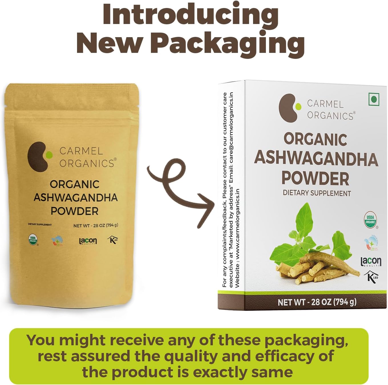 CARMEL ORGANICS Organic Ashwagandha Root Powder (28 Oz or 794g/1.75 Lbs) USDA Certified. Lab Tested, Non GMO & Gluten Free | Withania Somnifera from India