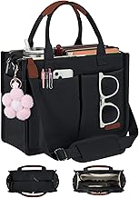 FIORETTO Womens Canvas Tote Bag Purse with Individual Compartment, Zipper Top, Reinforced Bottom & Luggage Sleeve