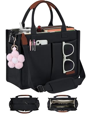 FIORETTO Womens Canvas Tote Bag Purse with Individual Compartment Zipper Top Reinforced Bottom Luggage Sleeve