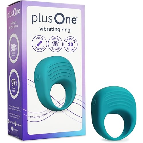 plusOne Vibrating Ring for Couples or Individuals, Body-Safe Silicone, Waterproof, USB Rechargeable, Massager with 10 Vibration Settings, Teal