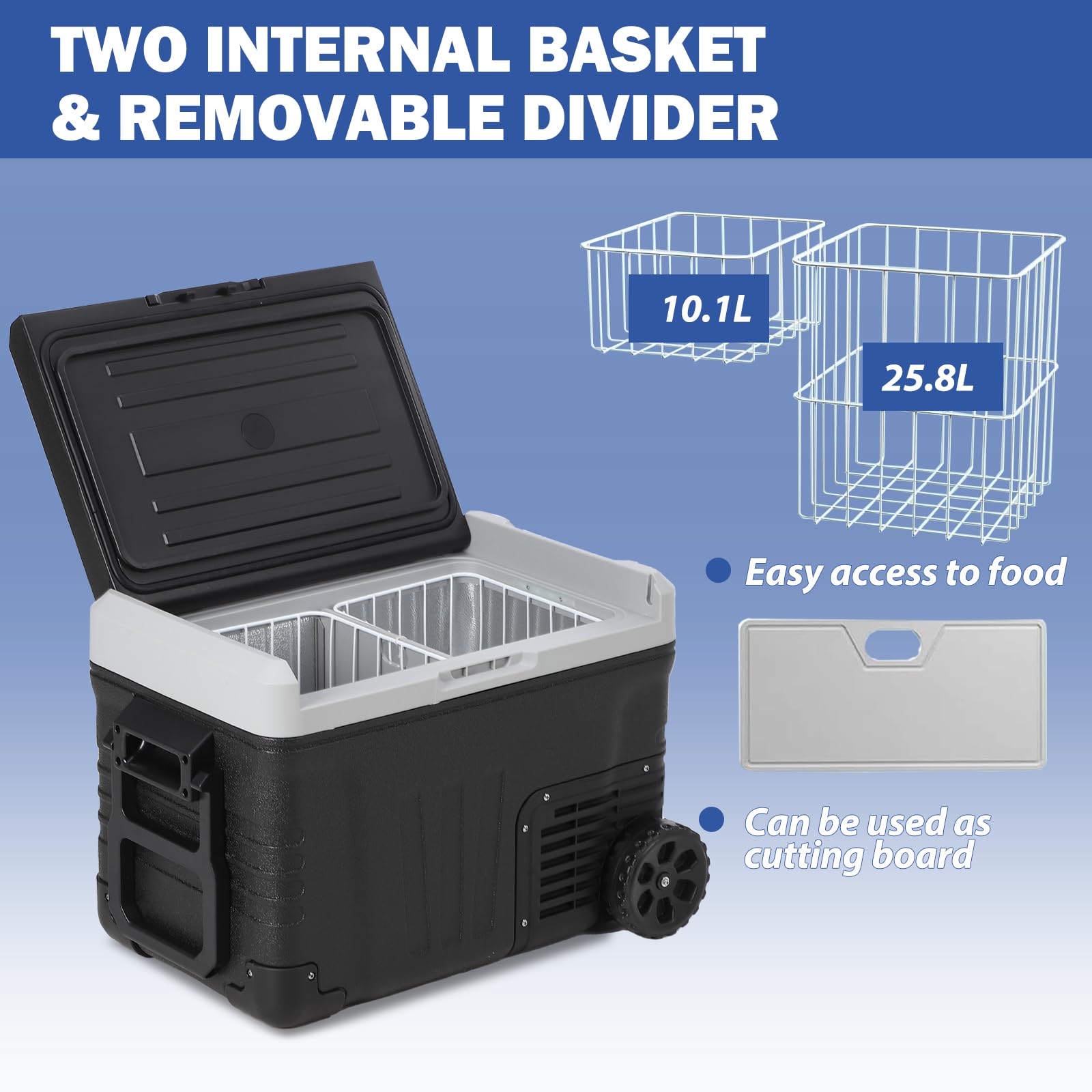 12 Volt Refrigerator, 37QT(35L) 12V Car Refrigerator, Portable Fridge Freezer Electric Cooler Dual Zone 12V/24V DC 110-240V AC, -4??68?, Car Fridge with Wheels Baskets for Car, RV, Boat, Camping, Home