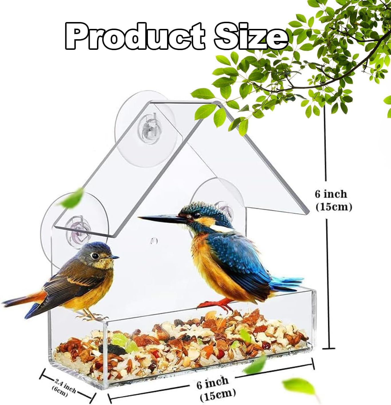 Window Bird Feeder Clear Acrylic Bird Feeder Box with Strong Suction Cups | Easy to Install & Clean | Ideal for Bird Watching & Attracting Wild Birds to Your Garden - Image 2
