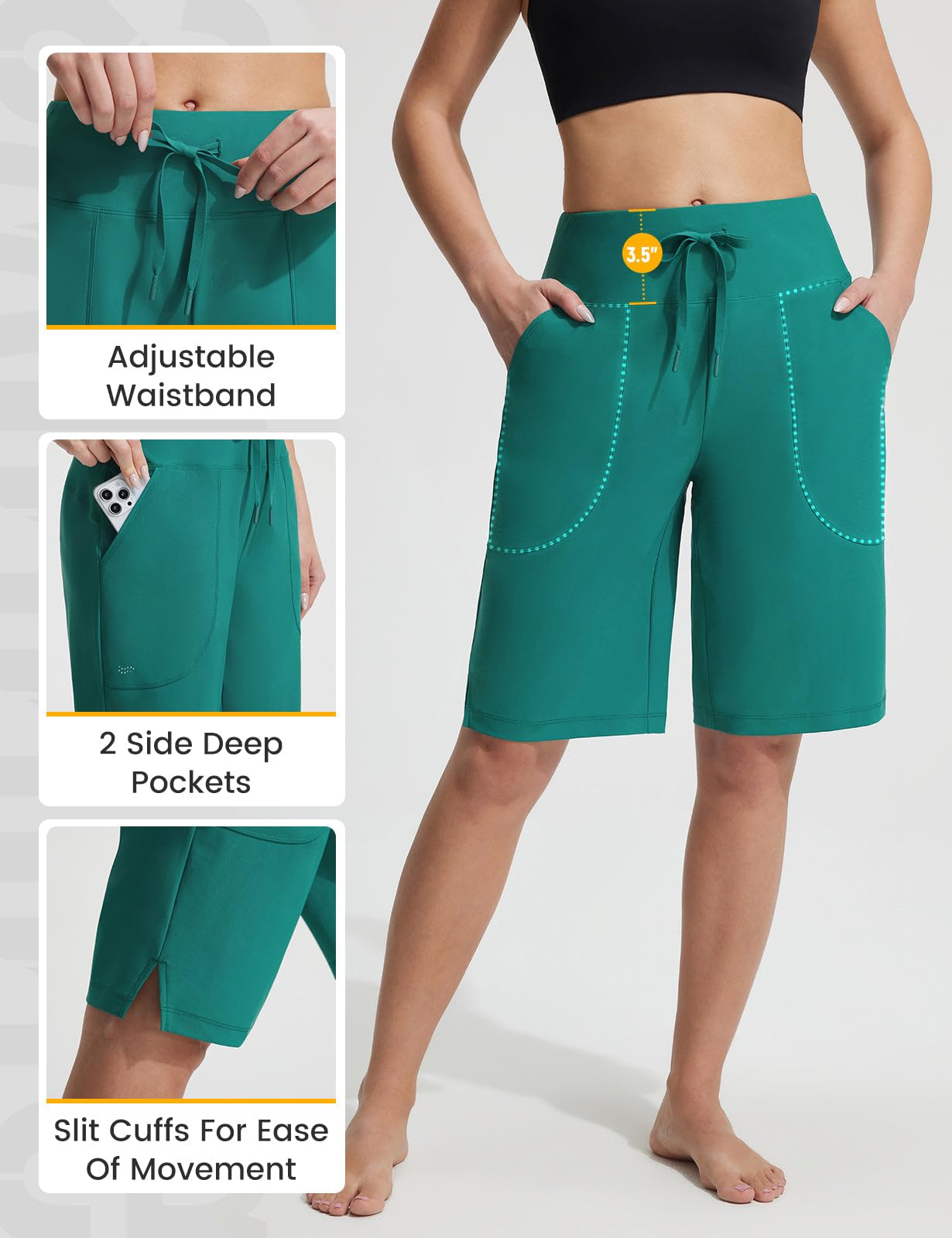 baleaf Pantalones cortos de natación para mujer, bermudas de 11 pulgadas, pantalones cortos largos con bolsillos, secado rápido, con cordón, parte inferior de bikini