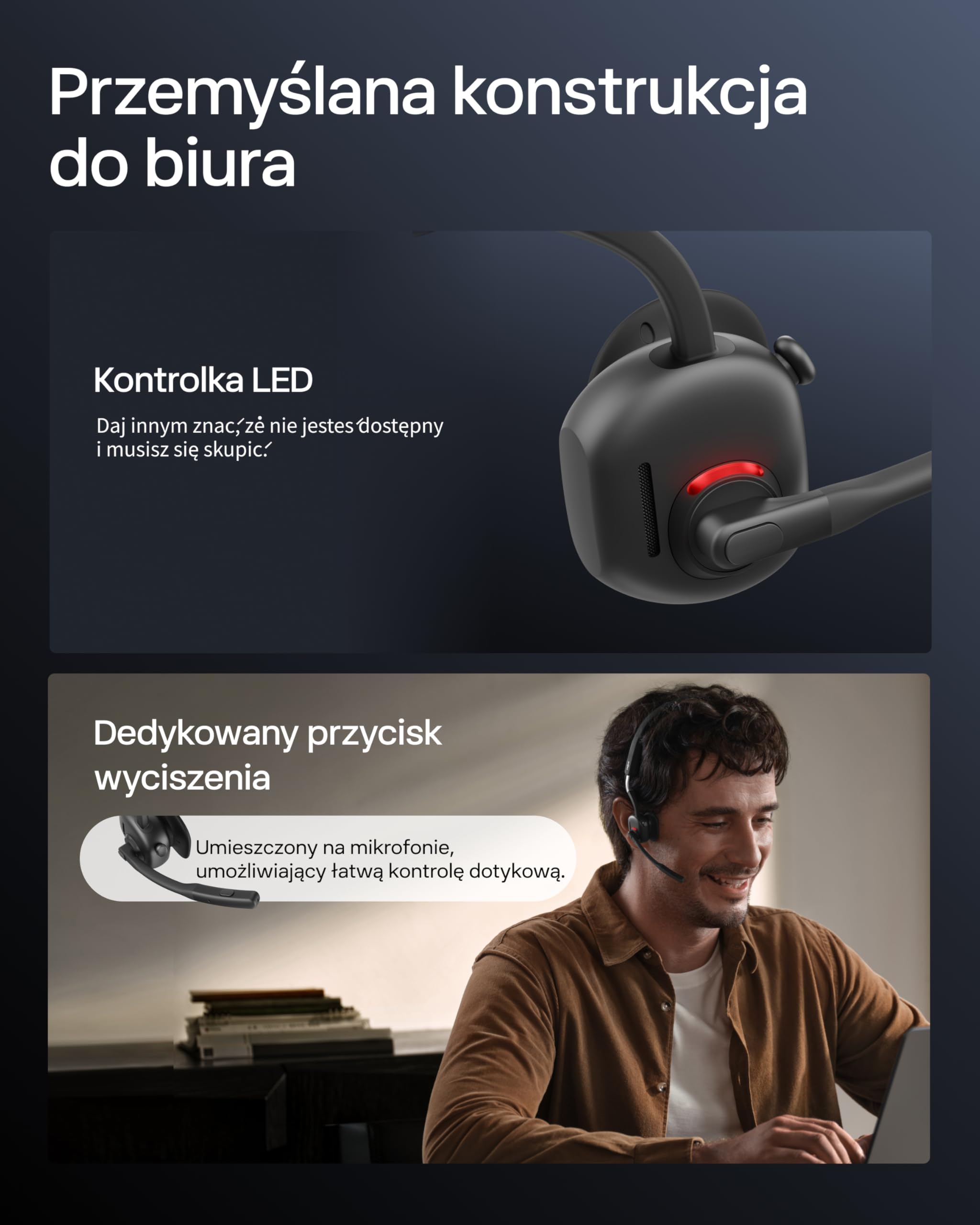 Shokz OpenMeet headset Open-Ear z 2 mikrofonami | Bluetooth 5.4, 15h baterii, 2 mikrofony z redukcją szumów, szybkie ładowanie, do pracy, połączeń i spotkań