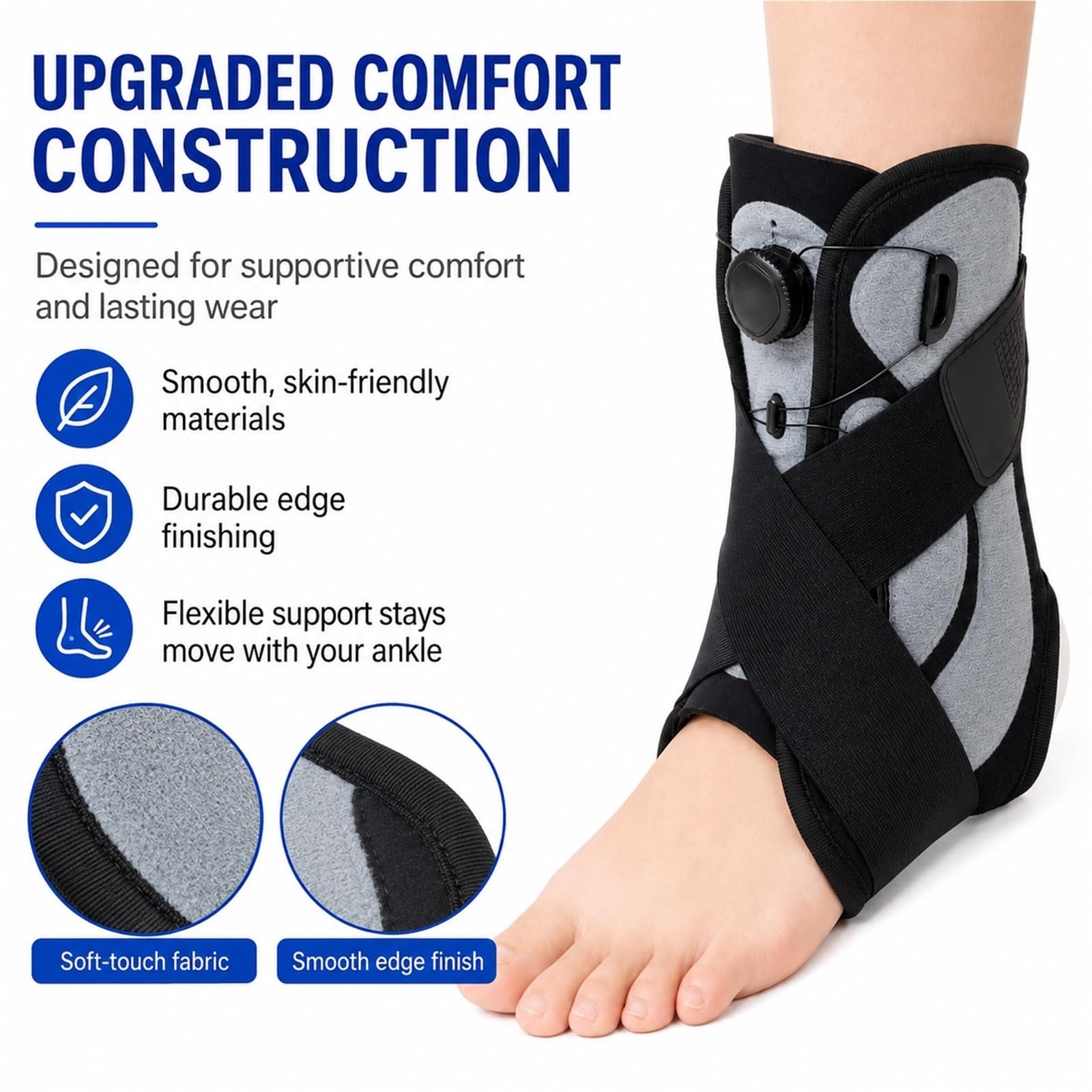 Tobillera Deportiva Hombre y Mujer Soporte para Esguince Recuperación de Lesiones Estabilizador con Cordones Rápidos y Correas Ajustables de Compresión Fuerte(M)