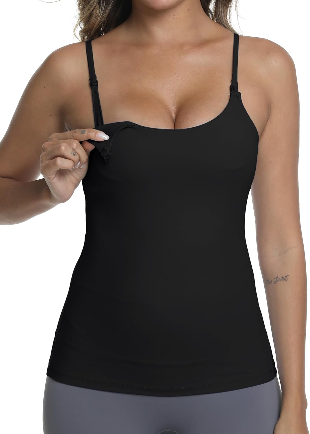 Nursing Tank Tops for Breastfeeding U Neck Maternity Tops Pregnancy Shirts Camisoles with Built in Bra