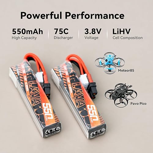 Miniatura 4 de BETAFPV Batería LiHV Lipo de Lava 550mAh 2S 7.6V 75C con conector XT30, batería recargable FPV Drone Lipo, para 2S FPV Racing Whoop Drone