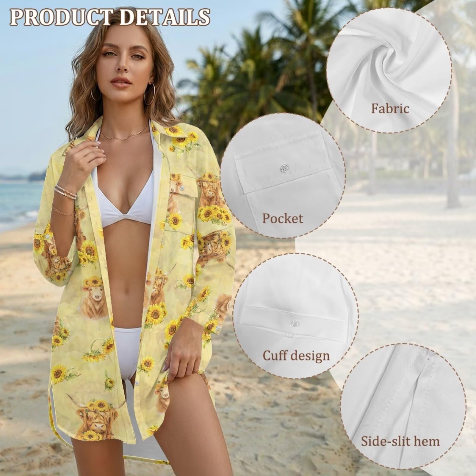 Pareo de playa para mujer, con botones, vestido de playa, camisa, salida de baño, salida de baño para el verano