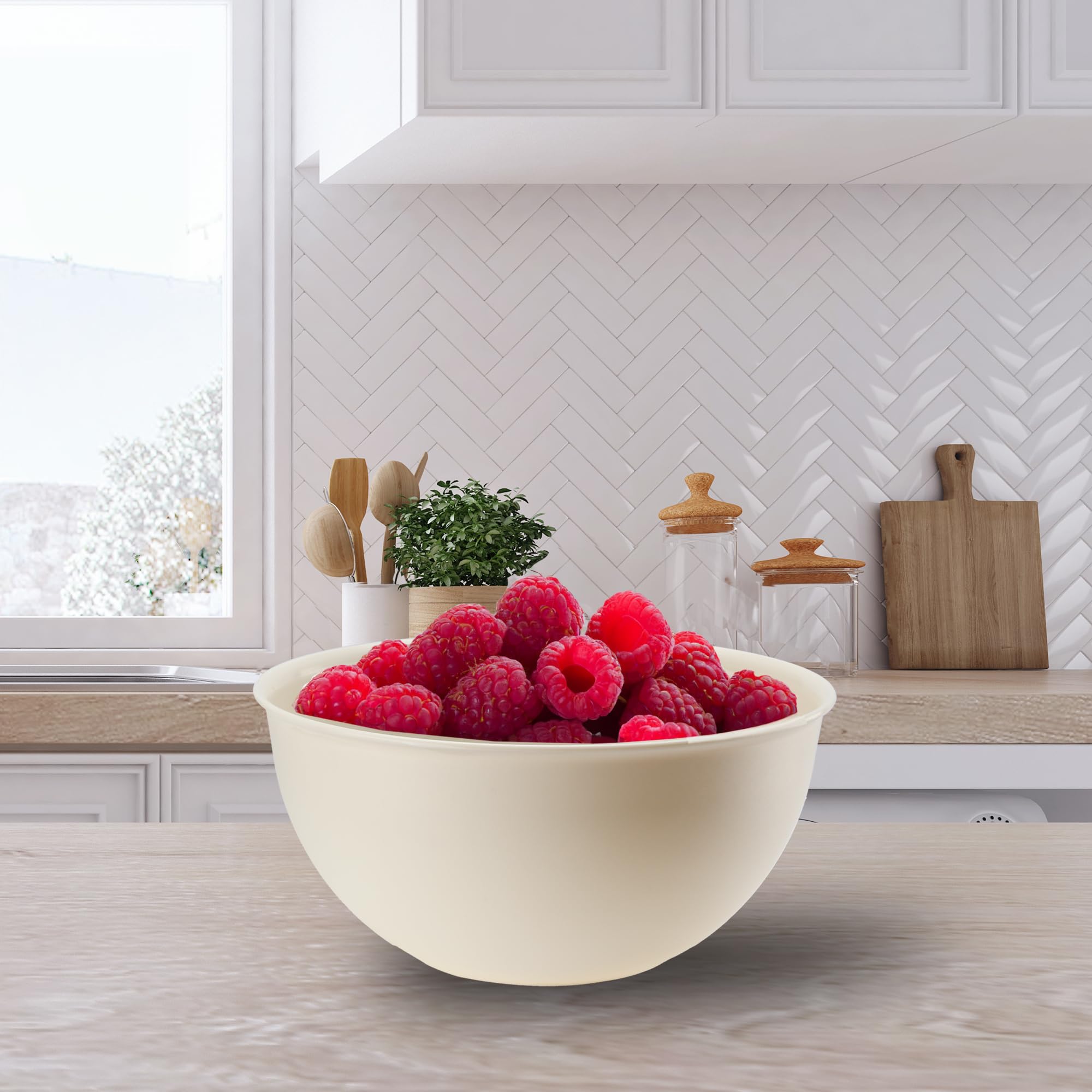 GALICJA MOLLY Teig Rührschüssel Kunststoff – Plastikschüssel Groß – Langlebige Backschüssel – Küchenschüssel Robust & Funktionell – Hefeteigschüssel – Mixing Bowl Cremefarben 3000ml 23,5x23,5x11cm Küche, Haushalt & Wohnen