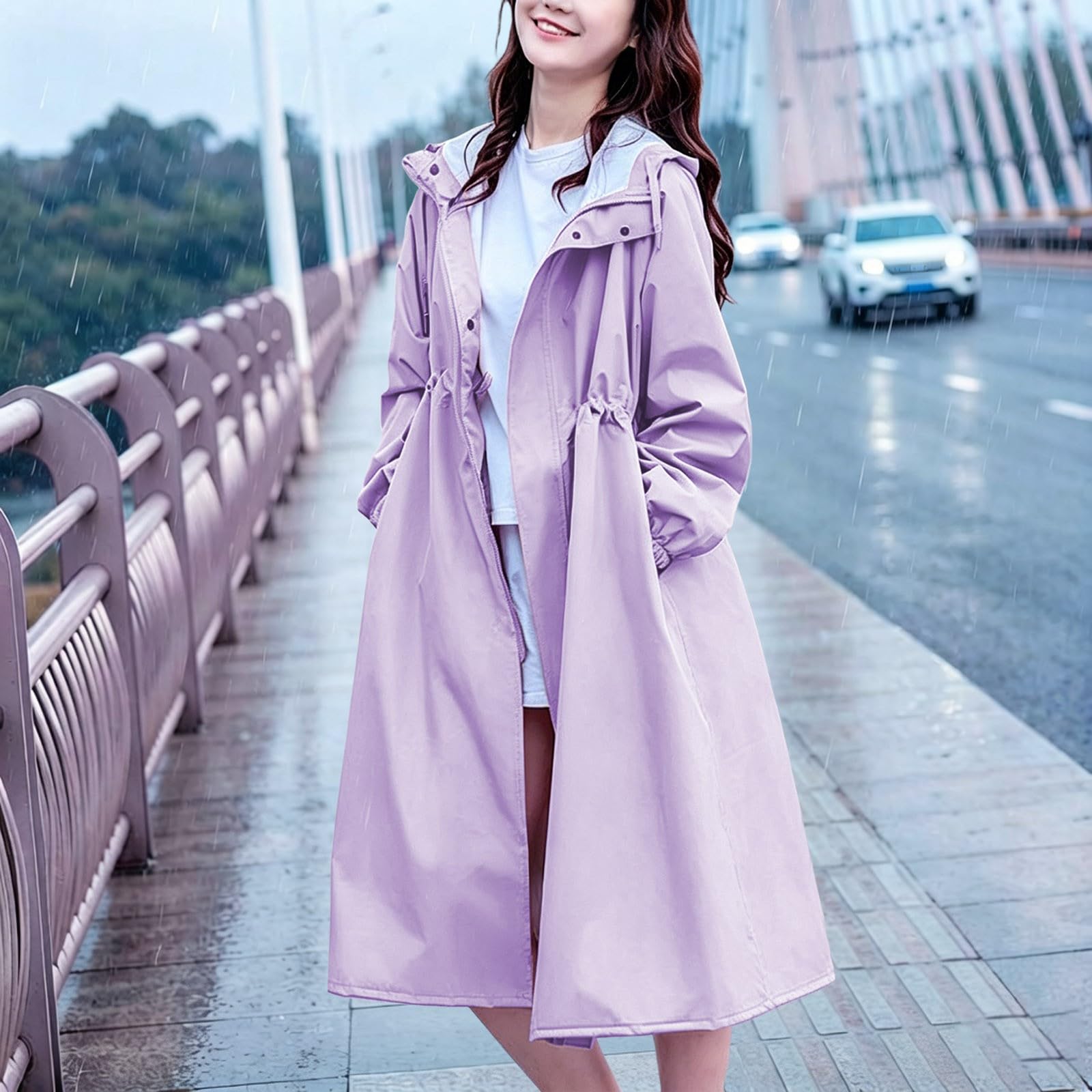 Generisch Chubasquero para mujer impermeable poncho de lluvia ligero fino color sólido chubasquero para senderismo, ciclismo, camping y viajes