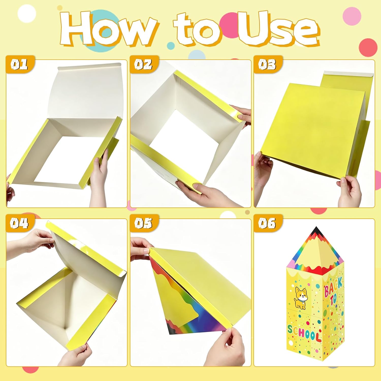 8Pcs Back to School Decoration Boxes Set, Large Pencil Boxes & Large Inflatable Pencil Crayon for First Day of School Classroom Decorations Photo Props for Classroom Kindergarten Preschool image 3