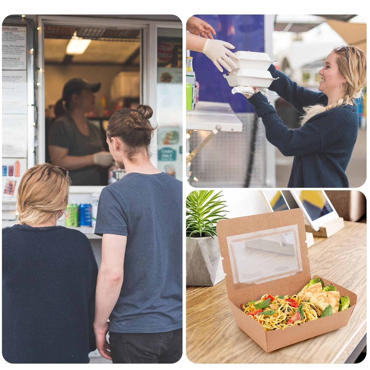 Kaderron 40 Oz Take Out Food Containers (50 Pack) Disposable Kraft Paper Food Container Takeout Box : Industrial & Scientific