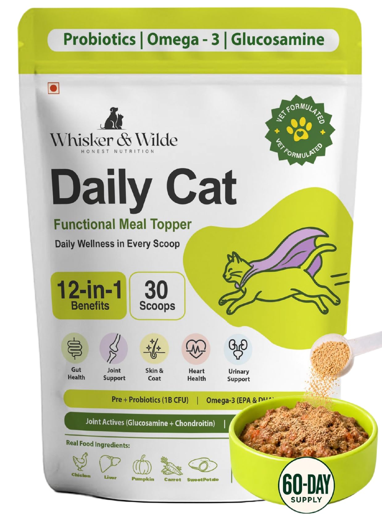 Daily Cat Supplement | Probiotics, Omega-3, Multivitamin, Taurine | Supports Gut, Urinary, Skin & Coat, Joint & Immunity Health, Human-Grade Chicken, All Life Stages, 300g-image-20