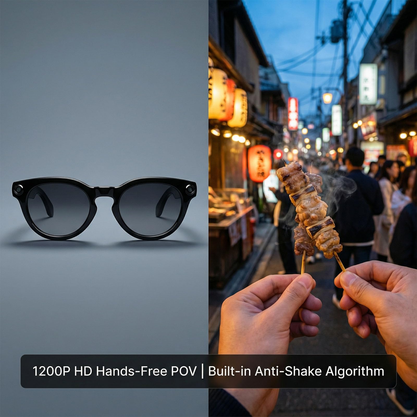 Gafas Inteligentes con Cámara, Grabación de Video HD 8MP, 1200P Antivibración, Traducción en Tiempo Real 139 Idiomas, Reconocimiento de Objetos, Audio Abierto, (Gafas de Sol)