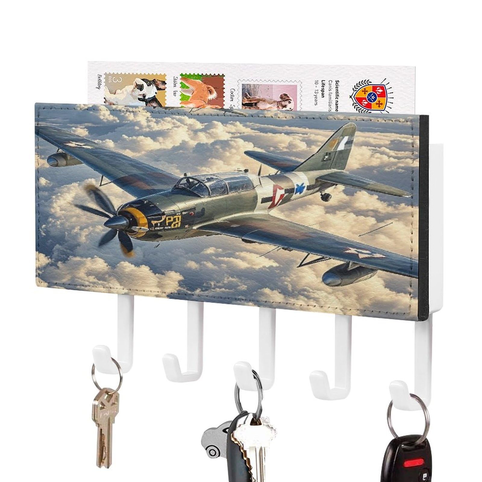 Cuelga llaves de avión vintage con organizador de correo para pared de recibidor sin taladros