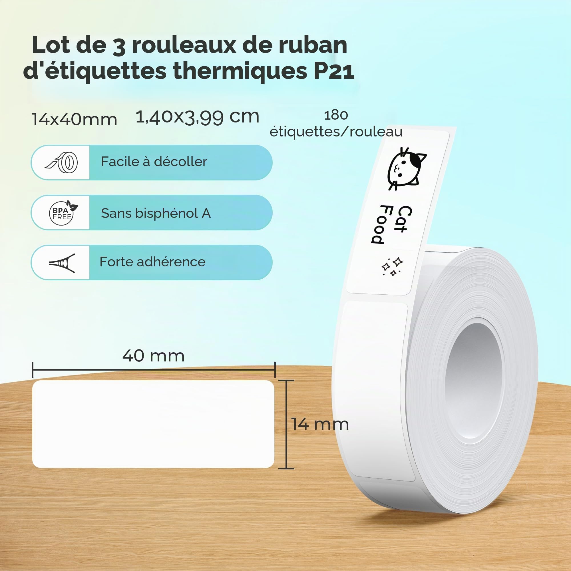 NELKO Ruban Adhésif P21 Pour Étiqueteuse, Papier d'Impression 14x40 mm, 180/Rouleau, 3 Rouleaux