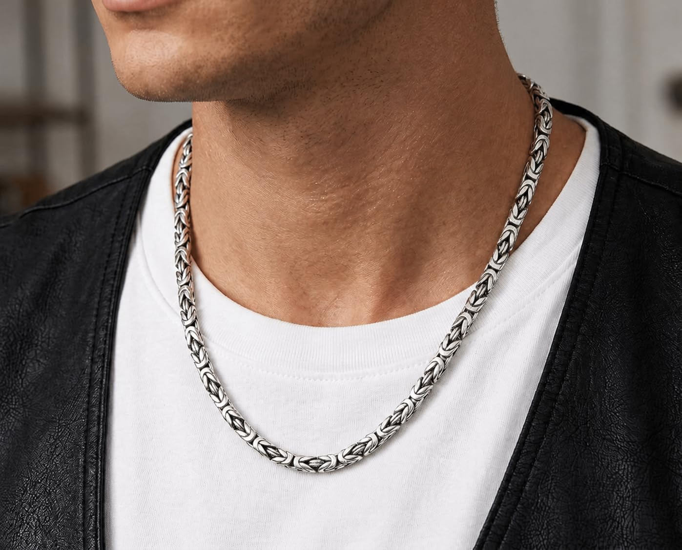 Collar de Plata auténtica 925 para Hombre y Mujer, eslabón de Cadena bizantino de 4mm